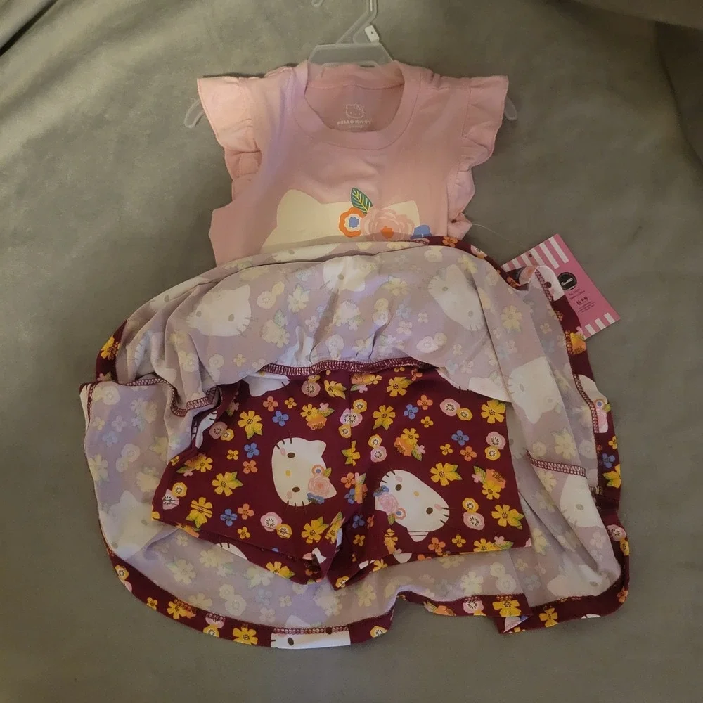 Hello Kitty Girls Fit & Flare Floral Pink/Burgundy 4 Sleeveless Top Skort NWT